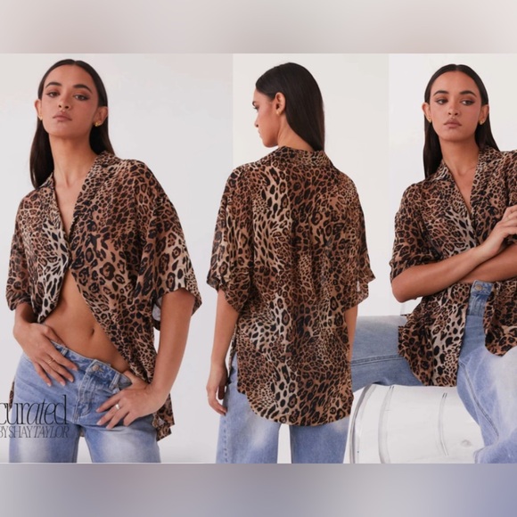 2X Joe Fresh Floaty Chiffon Animal Print Button Down Tunic - Picture 14 of 15